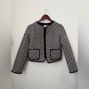 Caroline Constas Quilted Bow Print Gingham Blazer Jacket | Black & Grey | Size S